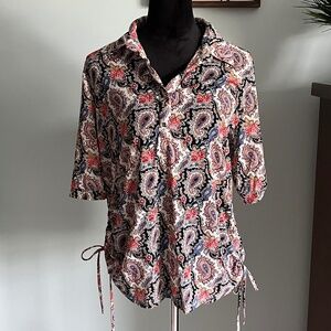 Amang NY Semi-sheer Paisley Tunic Blouse L
